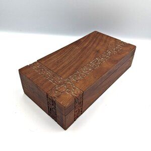 Hand Carved Floral Cross Hinged Wooden Keepsake Box Marquetry Cross Walnut